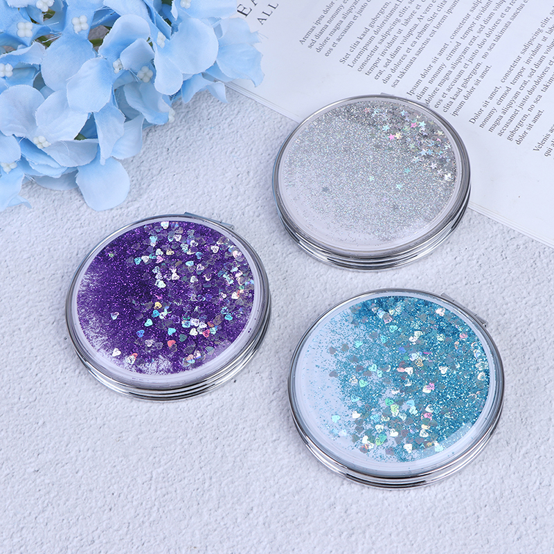 Portable Double-Sided Folding Cosmetic Mirror Female With Flowing Sparkling Sand Mini Makeup Mirror Compact Pocket Mirrors