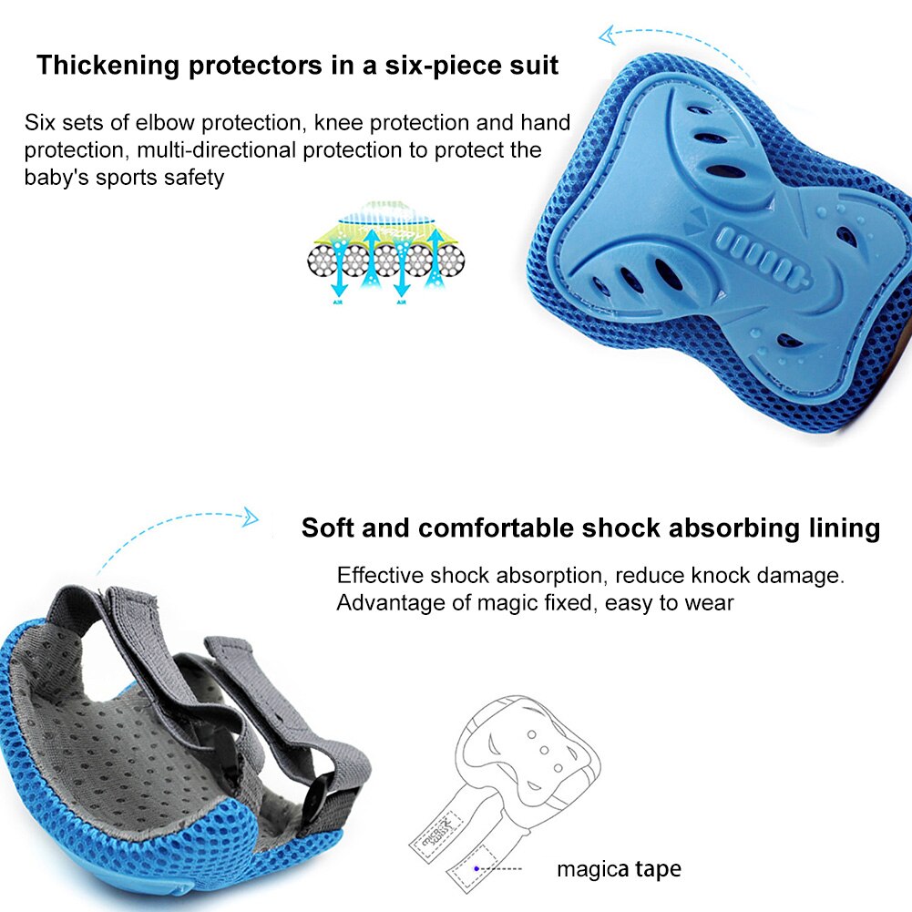 Rodillera de patinaje para niños al aire libre, conjunto de protección de muñeca para bicicleta, monopatín, patinaje sobre hielo, 6 uds.