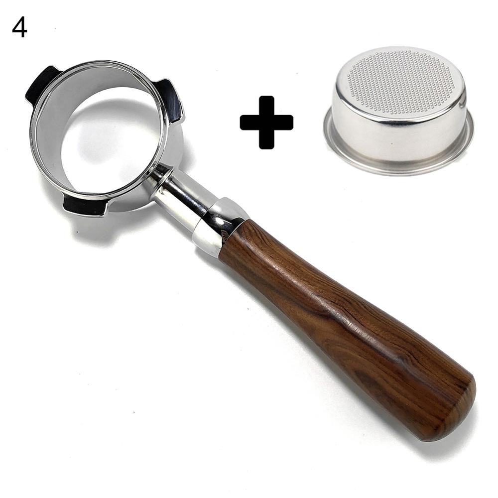 Træhåndtag filternet 54mm kaffe espressomaskine portafilter filterkurv til breville 870/875/808 mesh filter kaffegrej: 4 med filterkurv