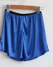 Loose short women pant liner slip female thin satin pants see through shorts: royal blue