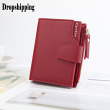Solid color Women short Wallet Short Zipper Wallet Clutch Bag Female Three-Fold Coin Purse nightmare before christmas#ZC