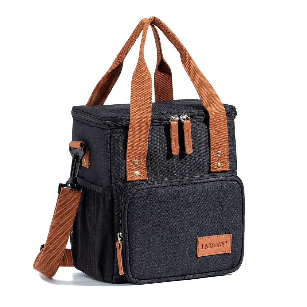 Large Tote Insulated Lunch Bag for Women Men Reusable Picnic Cooler Bags with Adjustable Shoulder Strap: black