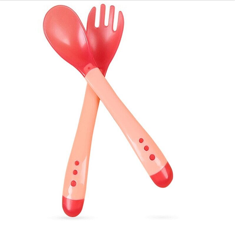 Cuenco de alimentación para bebé, juego de tazón con ventosa, cuchara con detección de temperatura, vajilla para bebé, platos de aprendizaje, tazón de comida para niños: Red Spoon 2PC