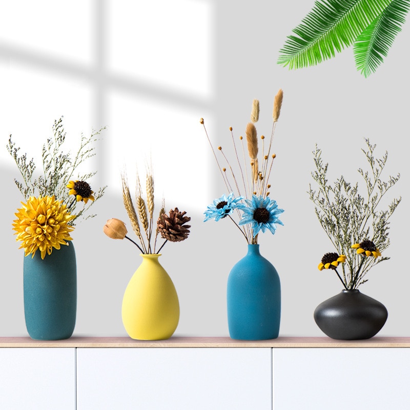 Nordic Style Ins Jingdezhen Ceramic Vase Flower Arrangement Dried Flower Simple Hydroponic Flower Device Living Room