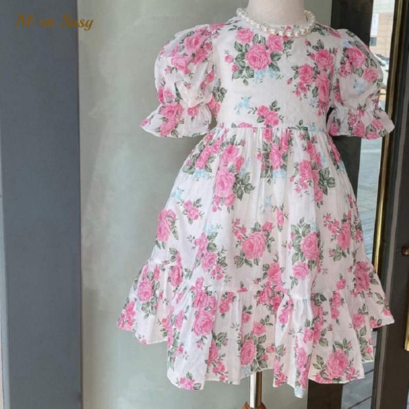 Baby Girl Princess Flower Dress manica a sbuffo Toddler Summer Flower Tutu Mesh Vestido Party Pageant Birthday Baby Clothes 2-7Y