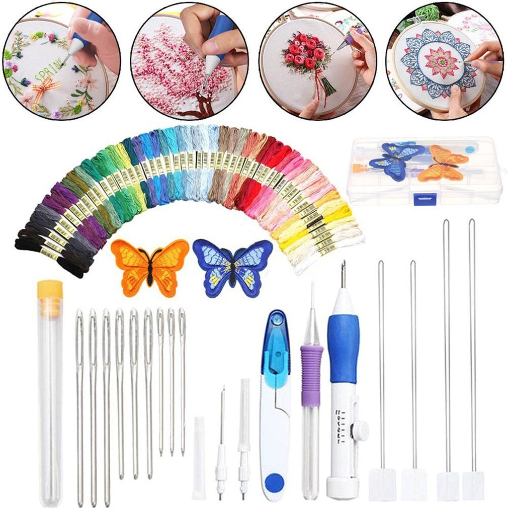 Caja de Herramientas de bordado ruso, accesorios de música para manualidades, Kit de costura, 50 colores, conjunto de mariposas