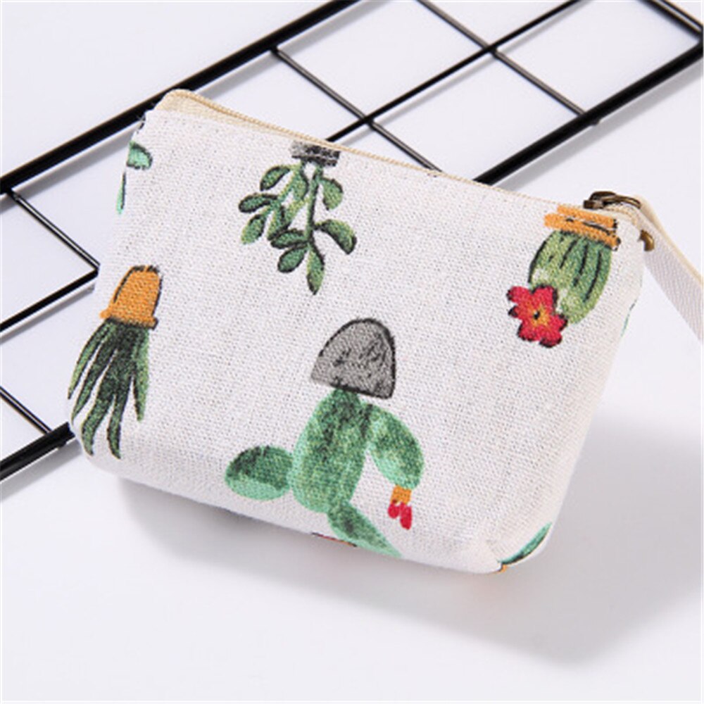 Popular Women Flamingo Cactus Pattern Coin Purse Zip Bag Cute Cartoon Coin Bag Key Case Mini Wallet Canvas Portable Small Bags: 8