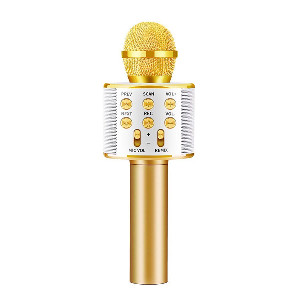 WS858 Portable Bluetooth Karaoke Microphone Wireless Speaker Home KTV Karaoke Handheld Microphone Singing Recorder: Golden