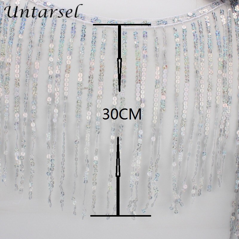 30cm Breedte 2yards Shiny Sequin Tassel Fringe DIY Kostuum Trim Accessoires Applique Show Jurk Handgemaakte Kant Stof