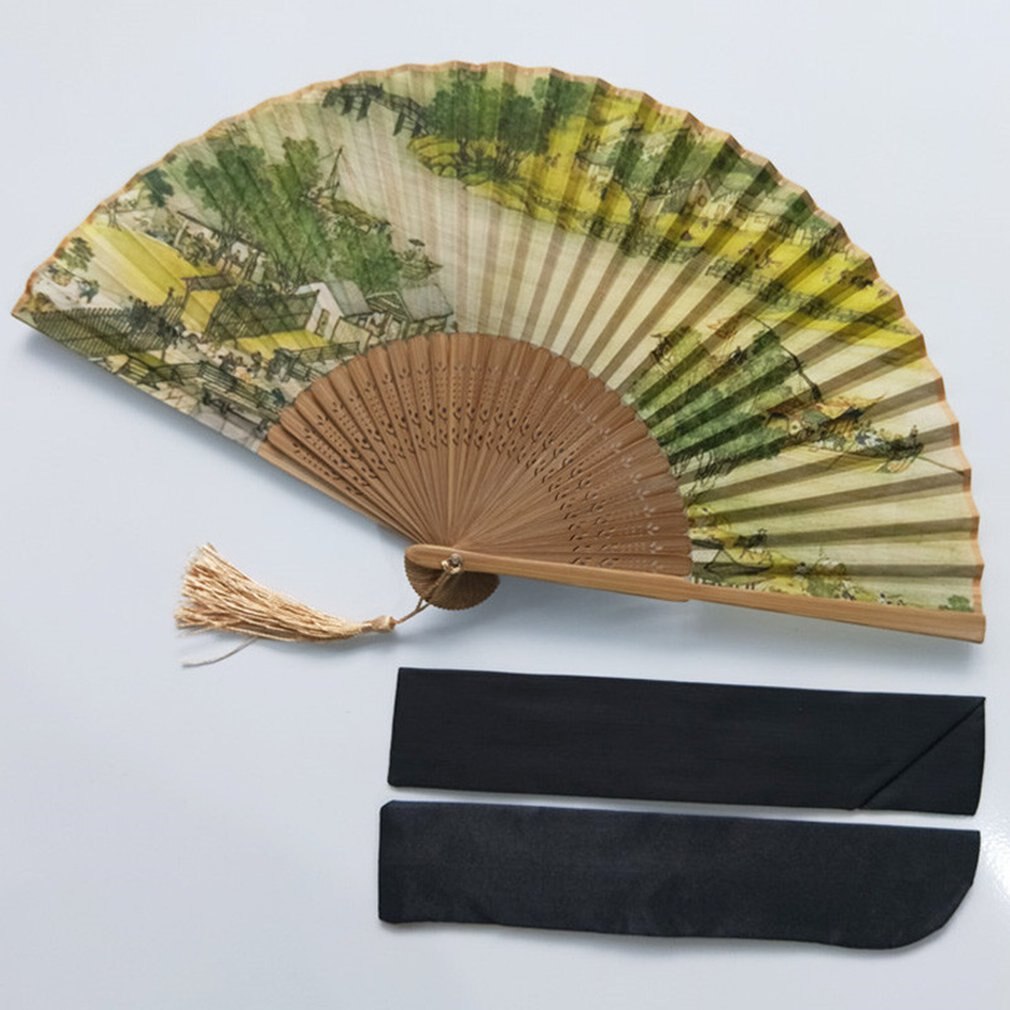 Håndholdt vifte sammenleggbar vifte sommer dobbel side ensfarget dekorativ: Qingming-elven kart
