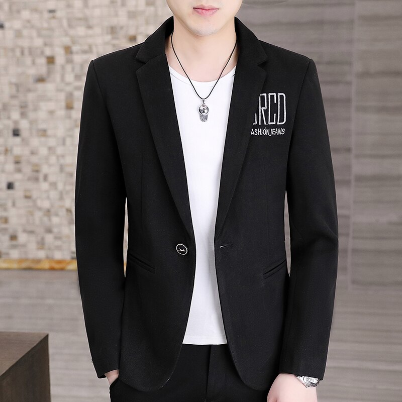 2022 Spring Men Blazers Slim Fit Casual Suit Jacket Solid Color Wedding Business Social Dress Coat Streetwear Men Clothing: black / XXXL