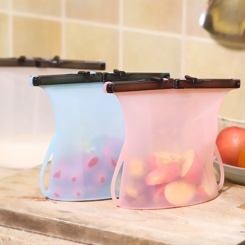 Reusable Food Storage Bag Silicone Sealing Containers Zip Lock Leak Proof Organizer for Snack Fruit Meat Refrigerator Fresh Keep