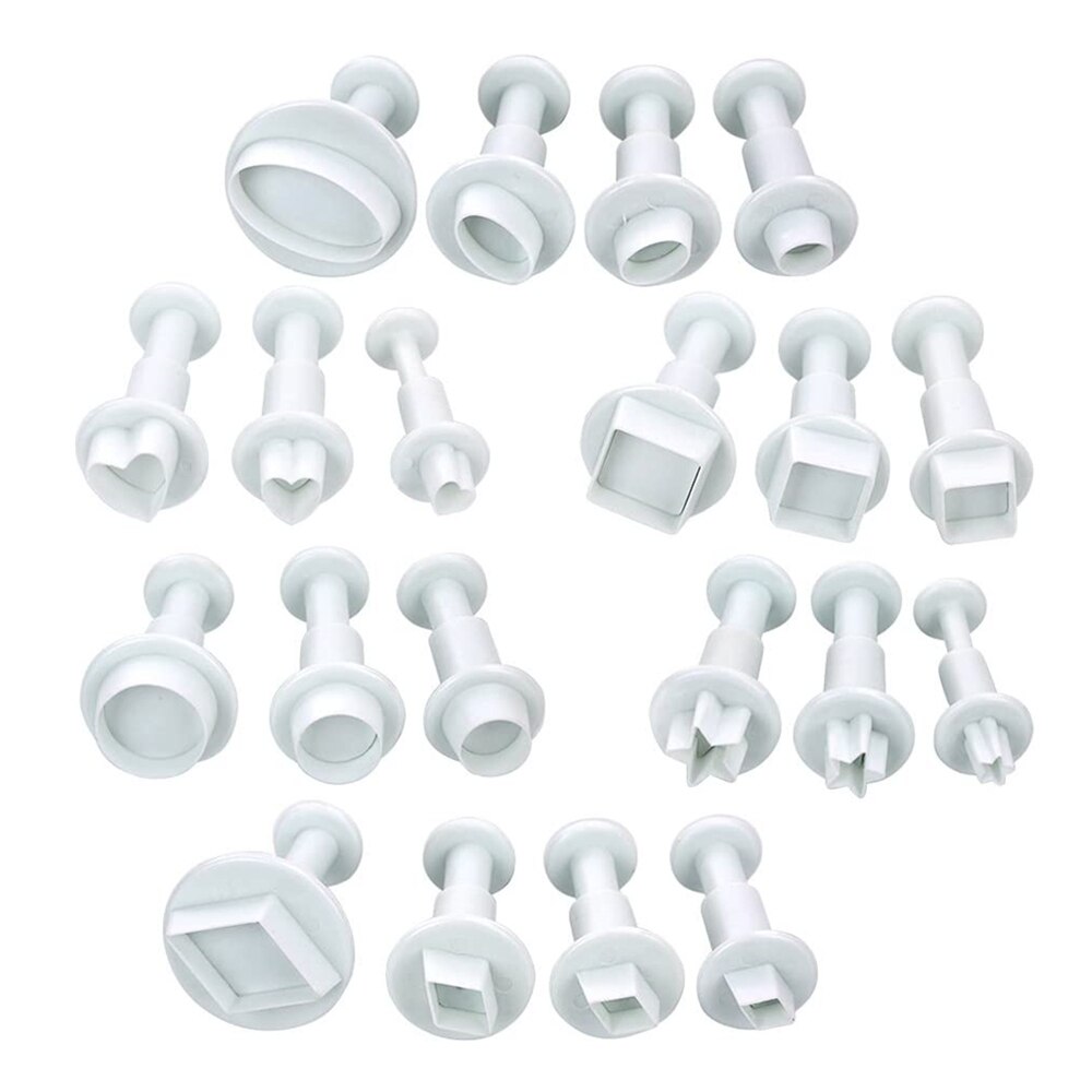 20pcs Polymer Clay Cutter Mini Fondant Cookie Plunger Cutters Sugarcraft Cake Decorating Square Heart Shape Embossing Mold Tools