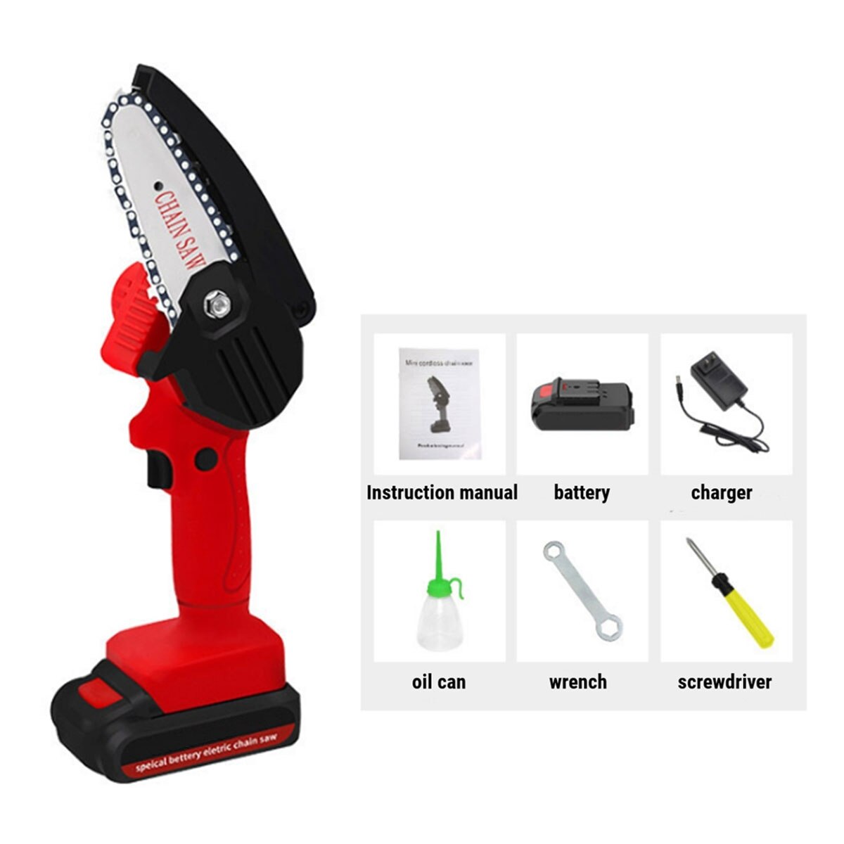 88V 4 pouces scie à chaîne électrique W/batterie travail du bois élagage à une main jardin coupe outil électrique sans fil tronçonneuse circulaire: Red / UK