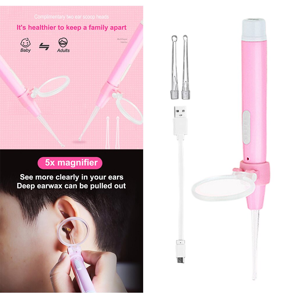 LED Ear Pick Curette Scoop Remover Nose Pick Cleaner Tools Set Ear Wax Removal Tools Visible Ear Spoons Ear Picker Light