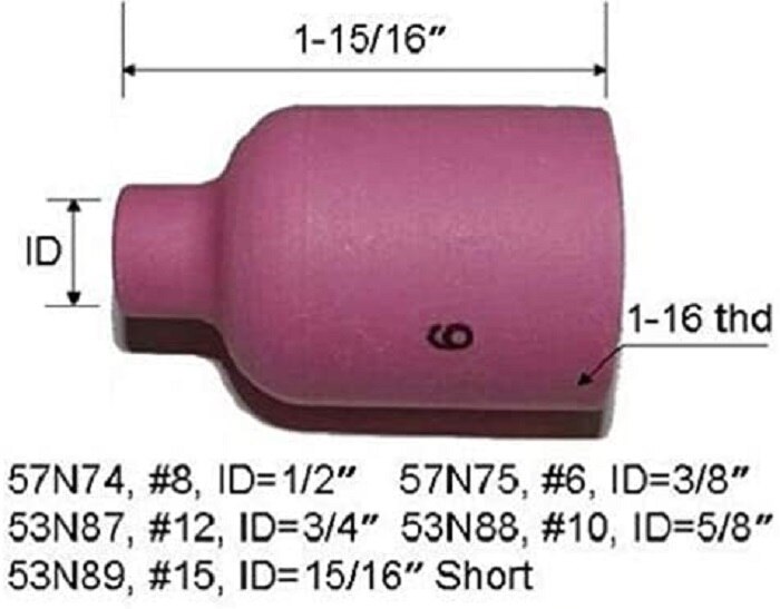Large TIG Gas Lens Alumina Nozzle Ceramic Cups Kit 53N87#12 53N88#10 53N89#15 57N74#8 57N75#6 Fit SR DB TIG Welding ToTorch 10pk