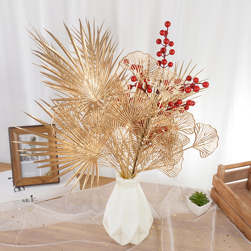 Plantes artificielles dorées en plastique pour décoration de Noël, simulation de fleurs, maison, salon, fête de mariage