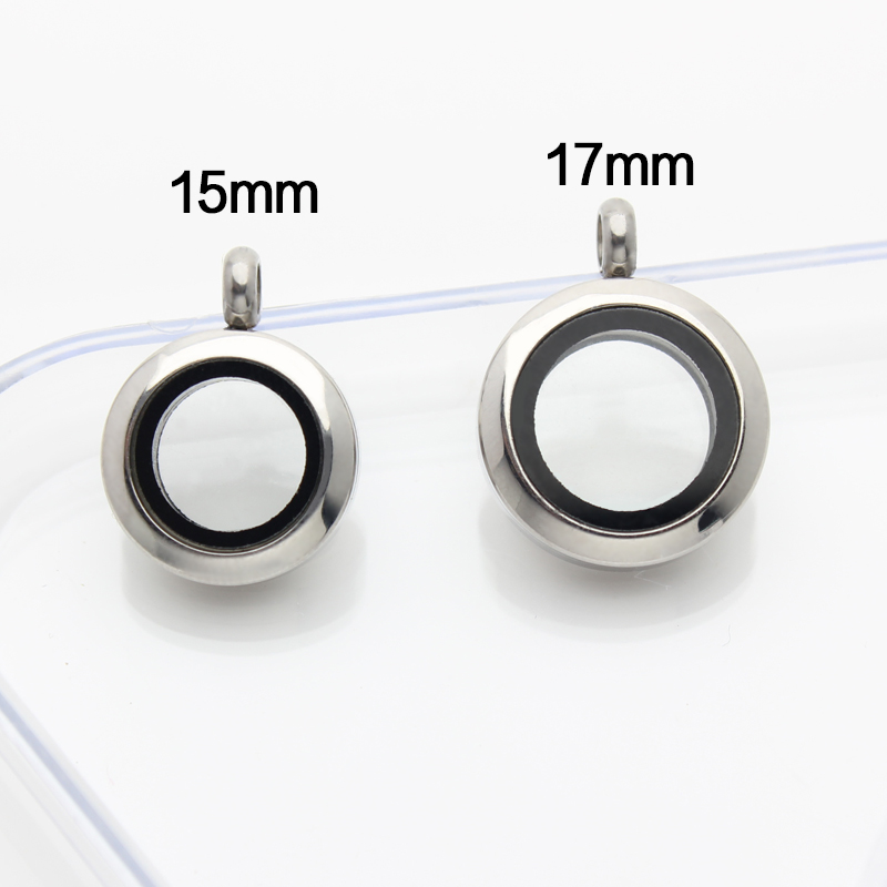 Mini médaillon flottant à mémoire de forme, médaillon rond en acier inoxydable, médaillon torsadé en verre adapté aux chaînes de colliers et de bracelets, 15mm 17mm, 1 pièce