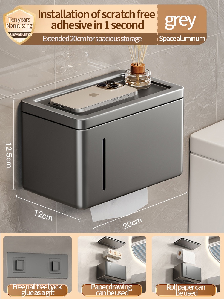 Toilet Tissue Box Wall Mounted Toilet Paper Dispenser Box Bathroom Storage Rack: WHITE