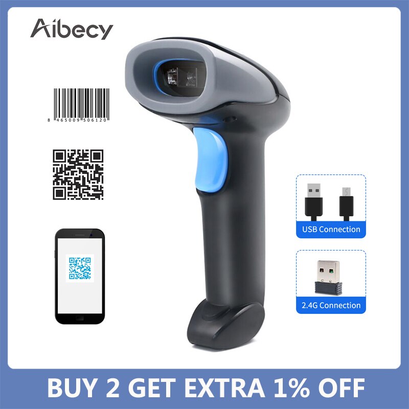 Aibecy 2.4G Draadloze Сканер Штрих Кодов Сканер Штрихкода Handheld Barcode Scanner 1D/2D/Qr Code Scanner Usb wired Barcode Reader