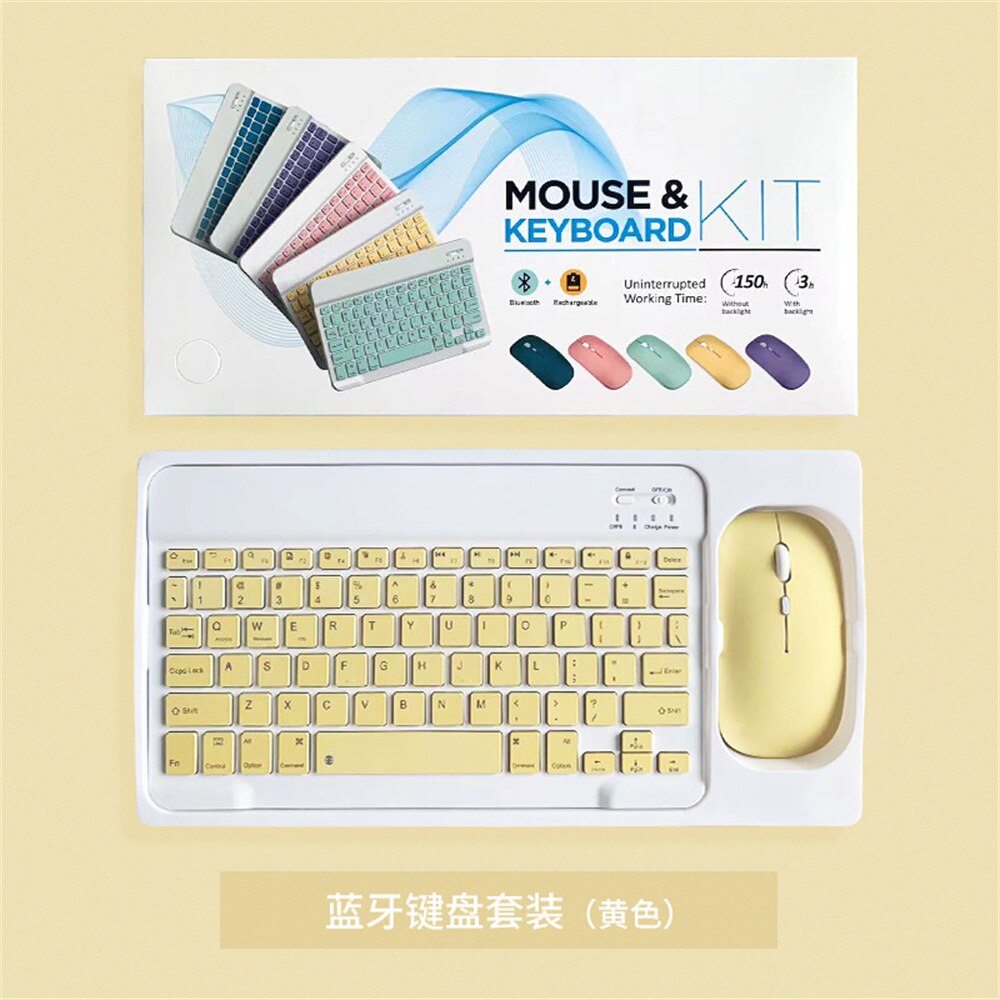 Wireless Keyboard Mouse Set for iPad Samsung Huawei Xiaomi Tablets Bluetooth Keyboard Mouse Compatible with iOS Android Windows: YELLOW