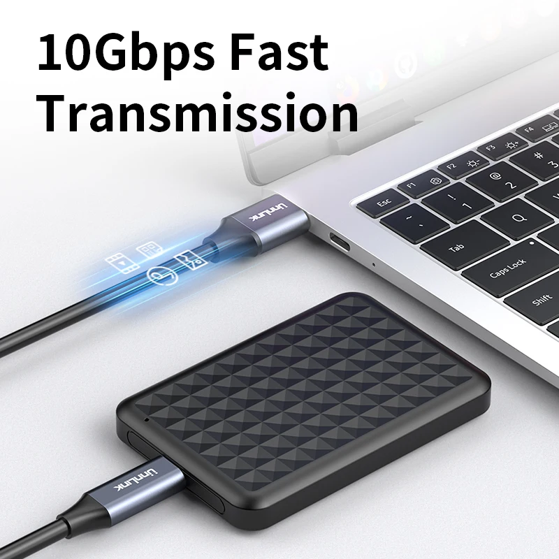 Unnlink USB 3.2 10Gbps Type C-kabel USB A naar Type-C Gegevensoverdracht USB C SSD Harde schijf Draad 3A PD 65W Snel opladen