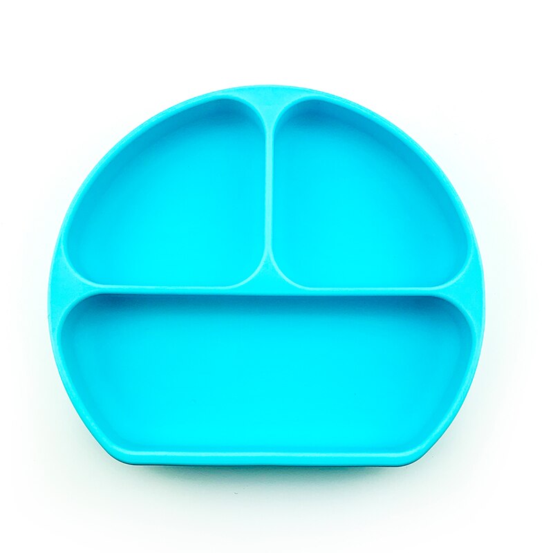 Children&#39;s dishes baby Silicone Sucker Bowl Baby placemat Tableware Set Smile Face Baby Tableware Set kids plate: Blue