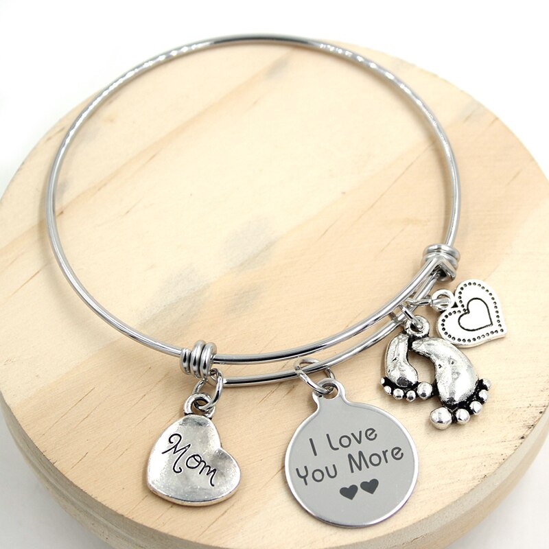 1PC Moeder Armbanden Roestvrij Staal Bangle Verstelbare Wire Bangle Familie Charms Armband Mama Moeder Armbanden