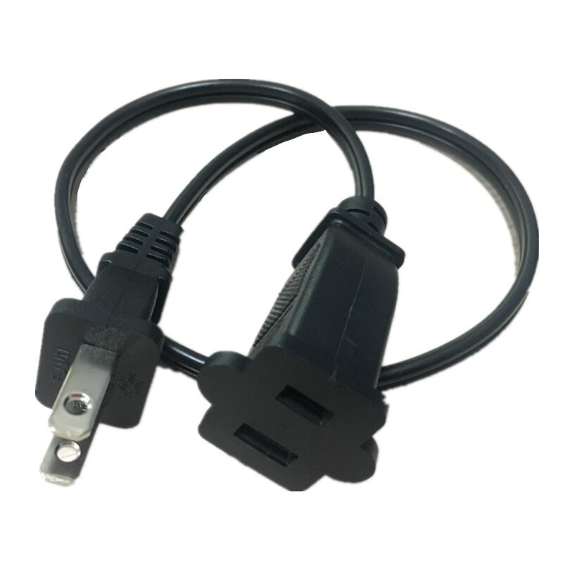 50 cm 10A AC voeding 2-Prong mannelijke/vrouwelijke verlengsnoer kabel US plug Zwart, 1 stks