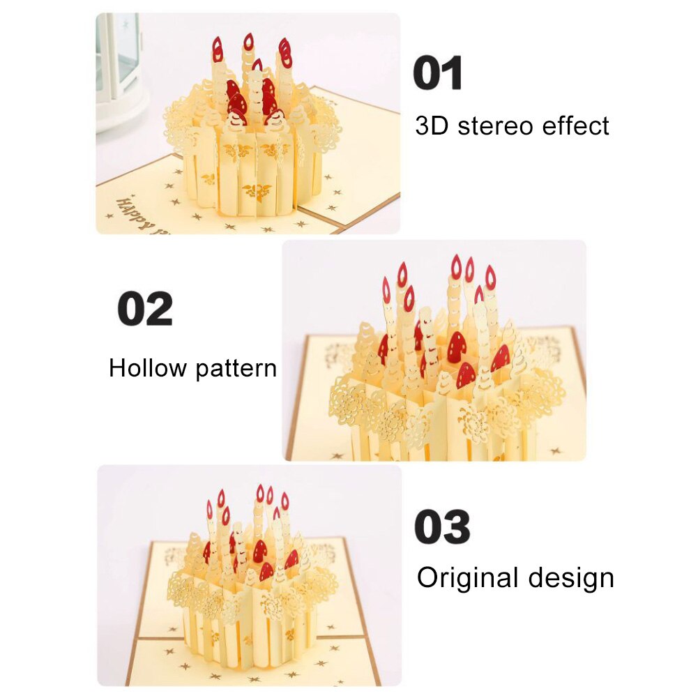 Handgemaakte 3D Gelukkige Verjaardag Cake Pop Up Wenskaart Voor Meisje Kinderen Vrouw Man Verjaardagstaart Postcard Vier