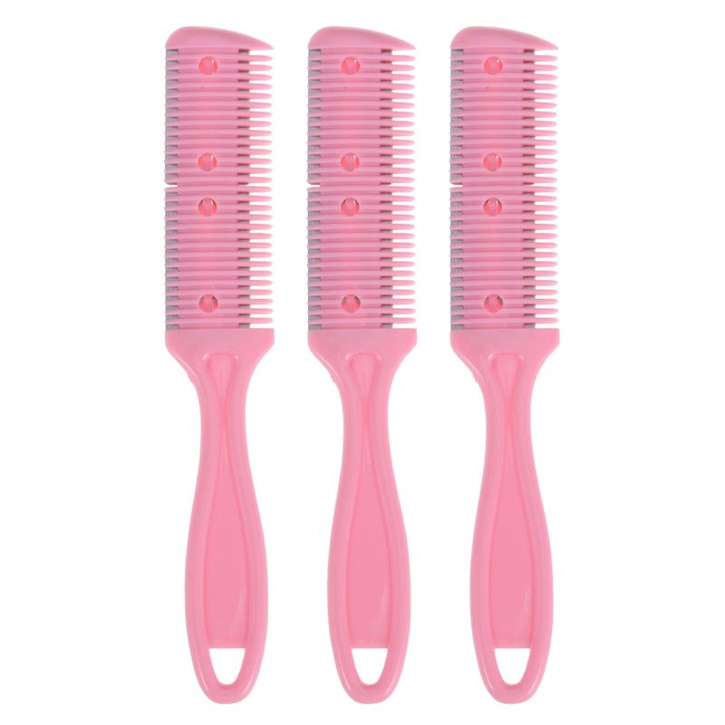 3 pièces coupe-cheveux peigne Double côté coupe de cheveux ciseaux lame en métal rasoir en plastique peigne coupe-cheveux tondeuse avec lame en acier inoxydable: Pink