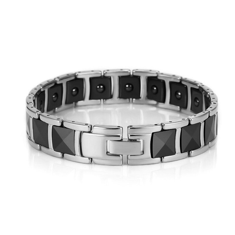 Nhgbft Zwarte Keramische Armbanden Voor Vrouwen Heren Rvs Magneet Gezonde Energie Steen Armband