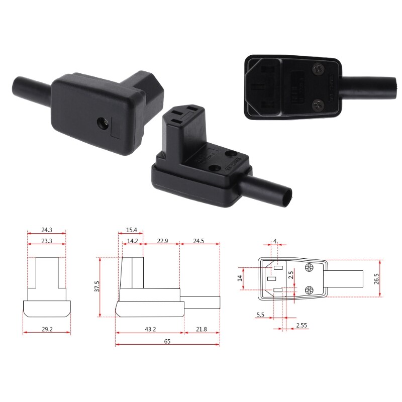 90 Degree Angled IEC 320 C13 Female Plug AC 10A 250V Power Cord Cable Connector