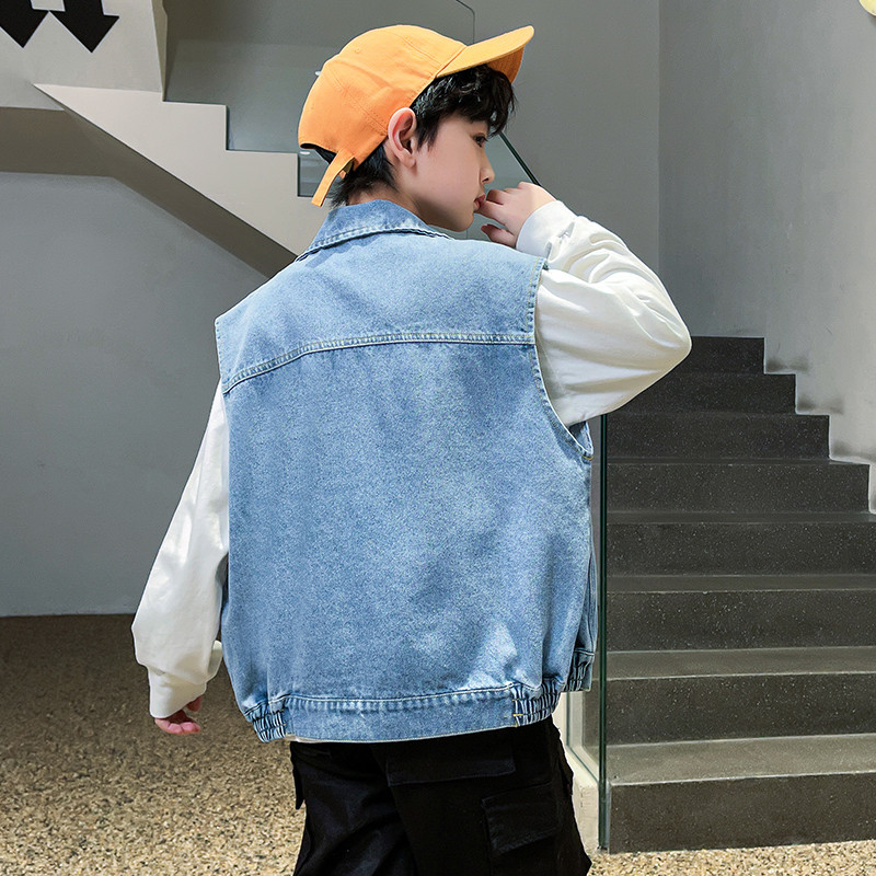Chaleco vaquero para adolescentes y niños, ropa informal para primavera y otoño, chaqueta sin mangas, Tops para adolescentes, azul