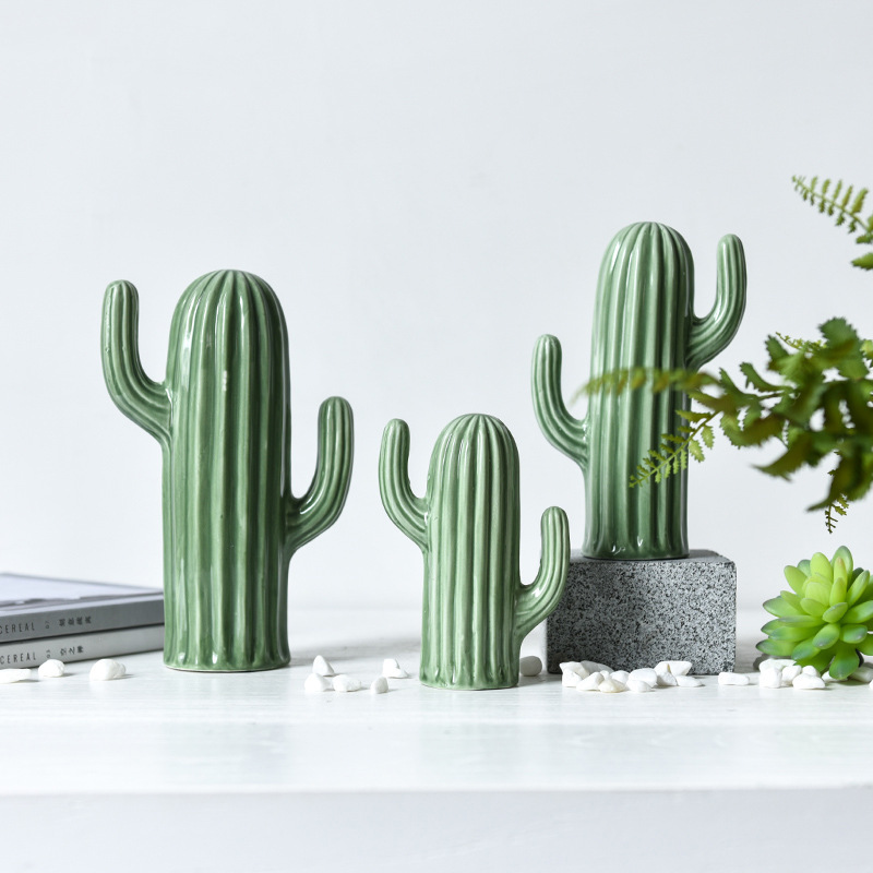 Nordic Stijl Creatieve Keramiek Cactus Ornamenten Woonkamer Desktop Decoratieve Simulatie Groene Plant Beeldjes Woondecoratie