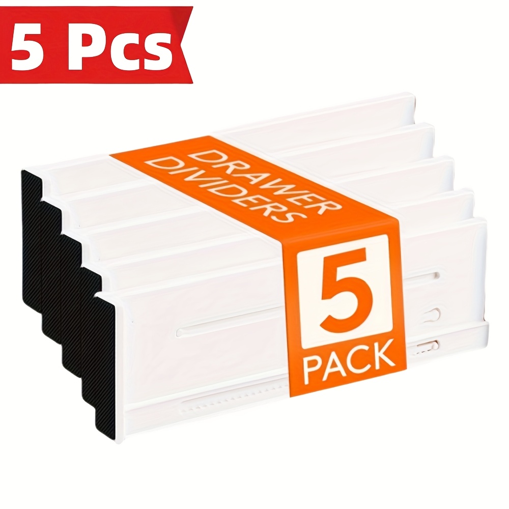Paquete de 5 divisores de cajones para ropa, organizadores de cajones ajustables, separadores expandibles, organizador de tocador para ropa, cocina: Default Title
