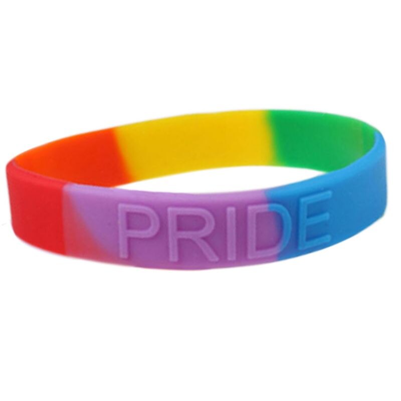 18 rodzajów Unisex LGBT tęcza do bransoletki z napisem Party Parade opaska sportowa na nadgarstek sześciokolorowa gejowska lesbijka duma guma silikonowa: E