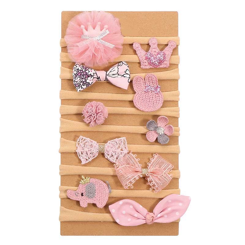 10/12 Pcs/Set Bows Bloem Zachte Nylon Elastische Pasgeboren Baby Meisje Hoofdbanden Strik Kant Bloemen Baby Haar Accessoires: 10pcs pink