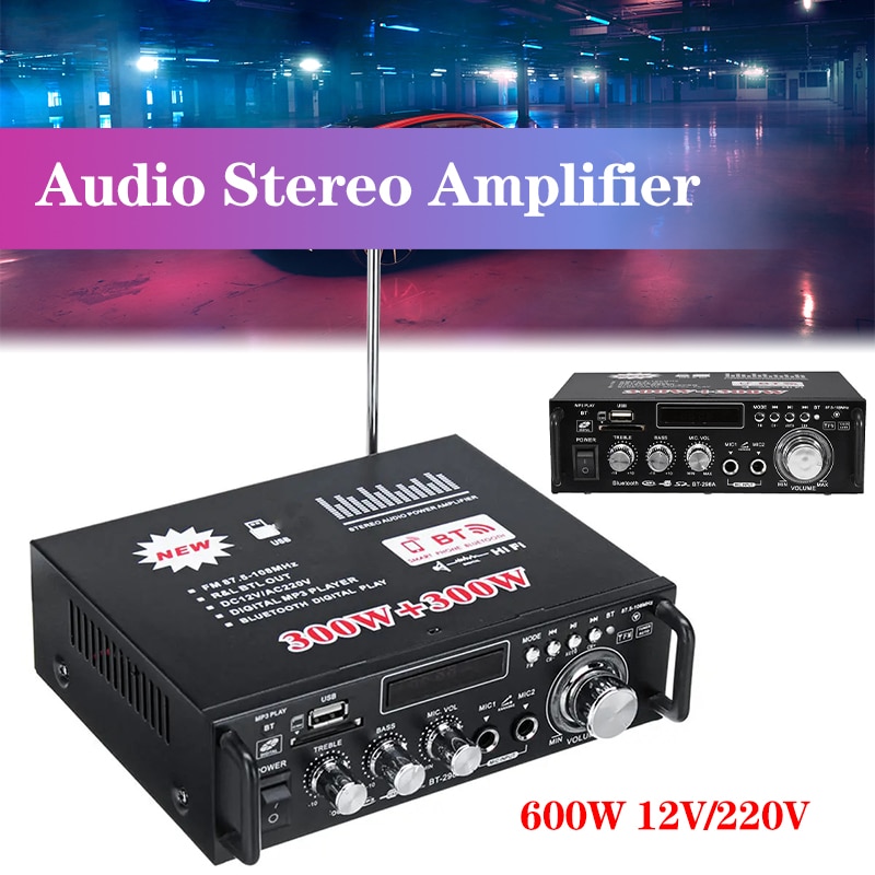 300W + 300W 12V/220V Auto Bluetooth Eindversterker Systeem Geluid Audio Stereo Receiver MP3 speler Subwoofer Home Theater Auto Amplif