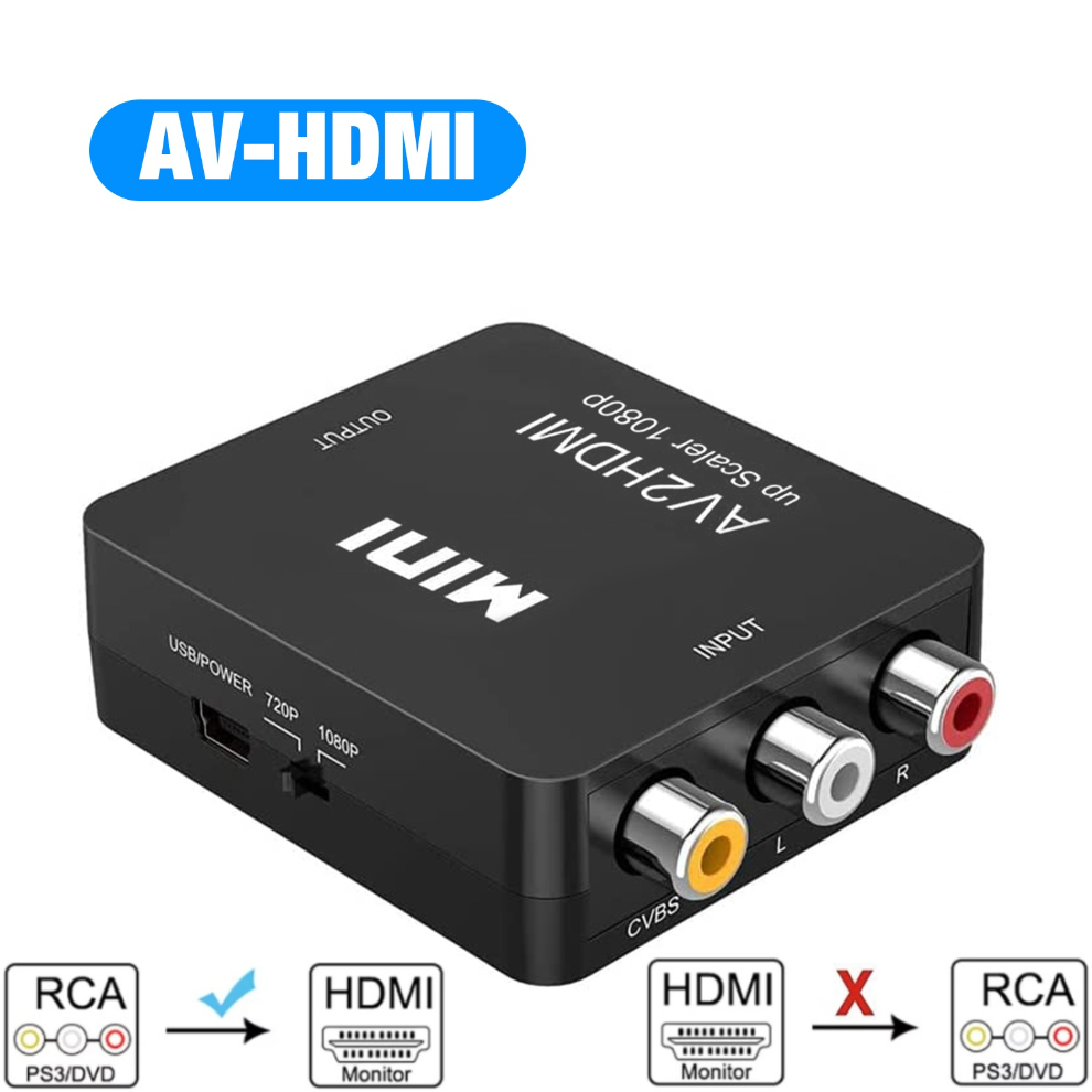 LccKaa 1080P Convertitore AV a HDMI scatola HDMI compatibile con AV RCA CVSB L/R Adattatore convertitore AV video composito per TV VHS VCR DVD: Rosso