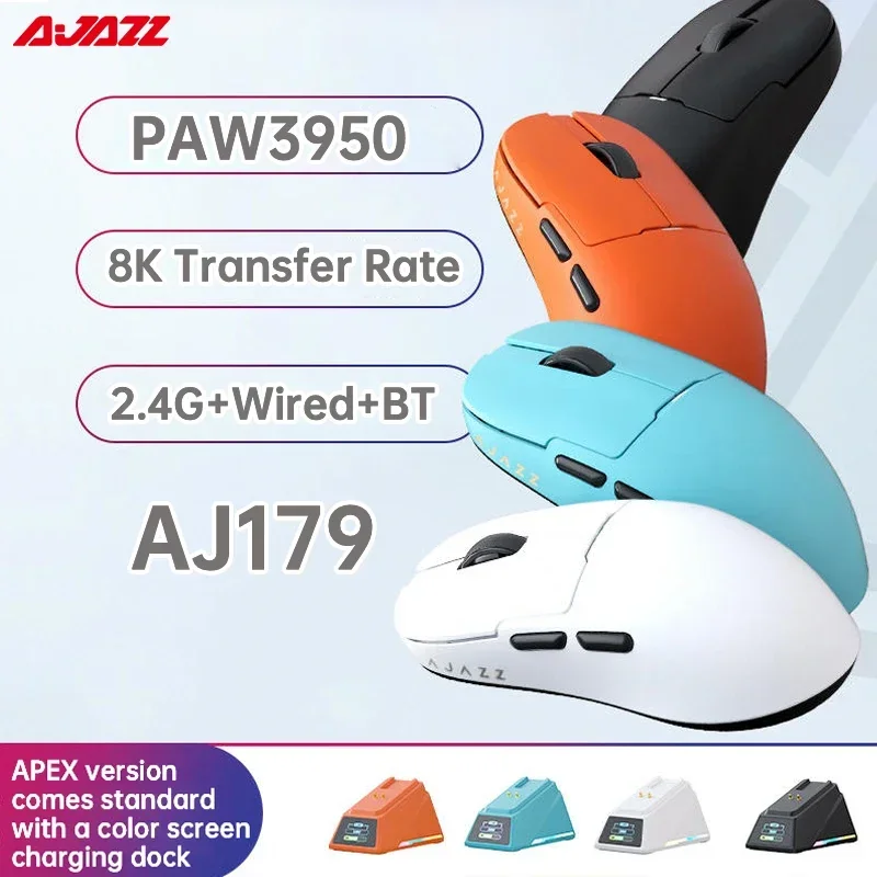 AJAZZ AJ179 PAW3395 Gamingmuis Lichtgewicht bedrade draadloze muis met magnetische oplaadbasis Ergonomische macro voor pc-laptop