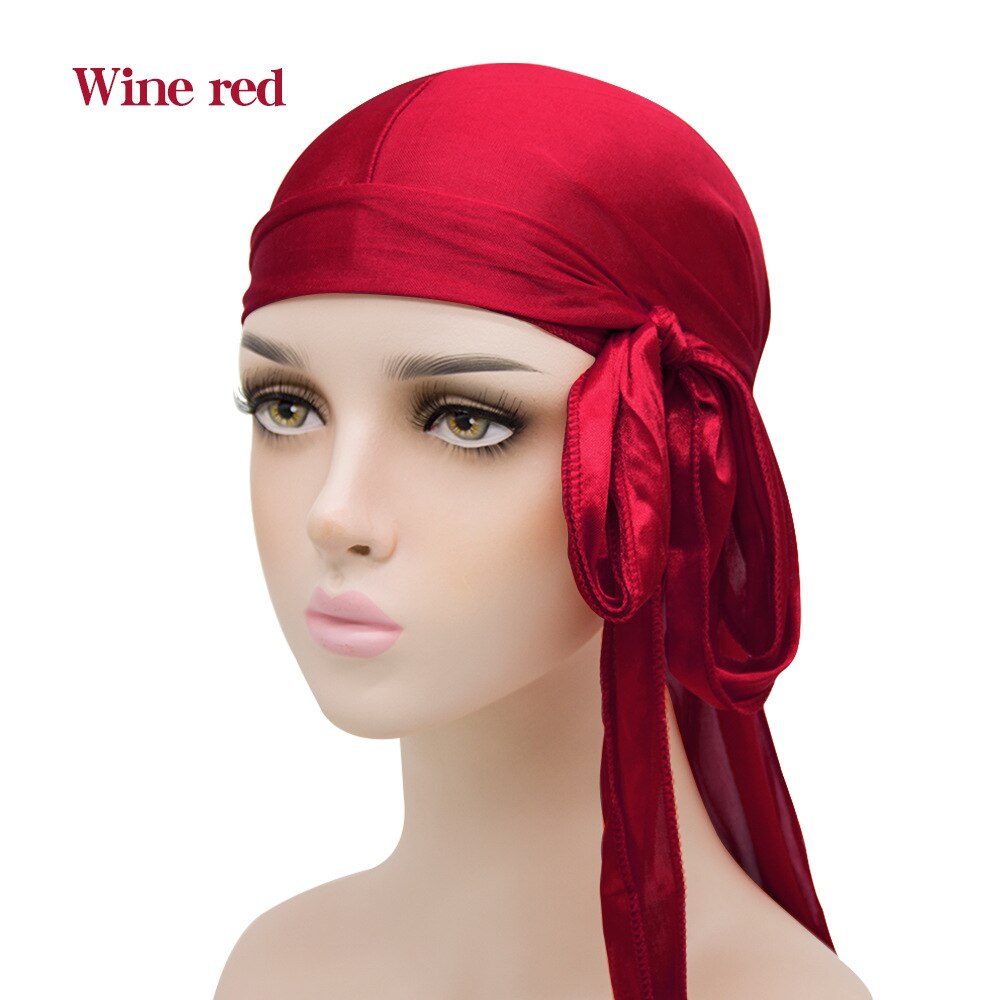 Durag do doo du chiffon en velours pour hommes et femmes, chapeau Bandana respirant, longue queue, couvre-chef chimio, couleur unie,: Red