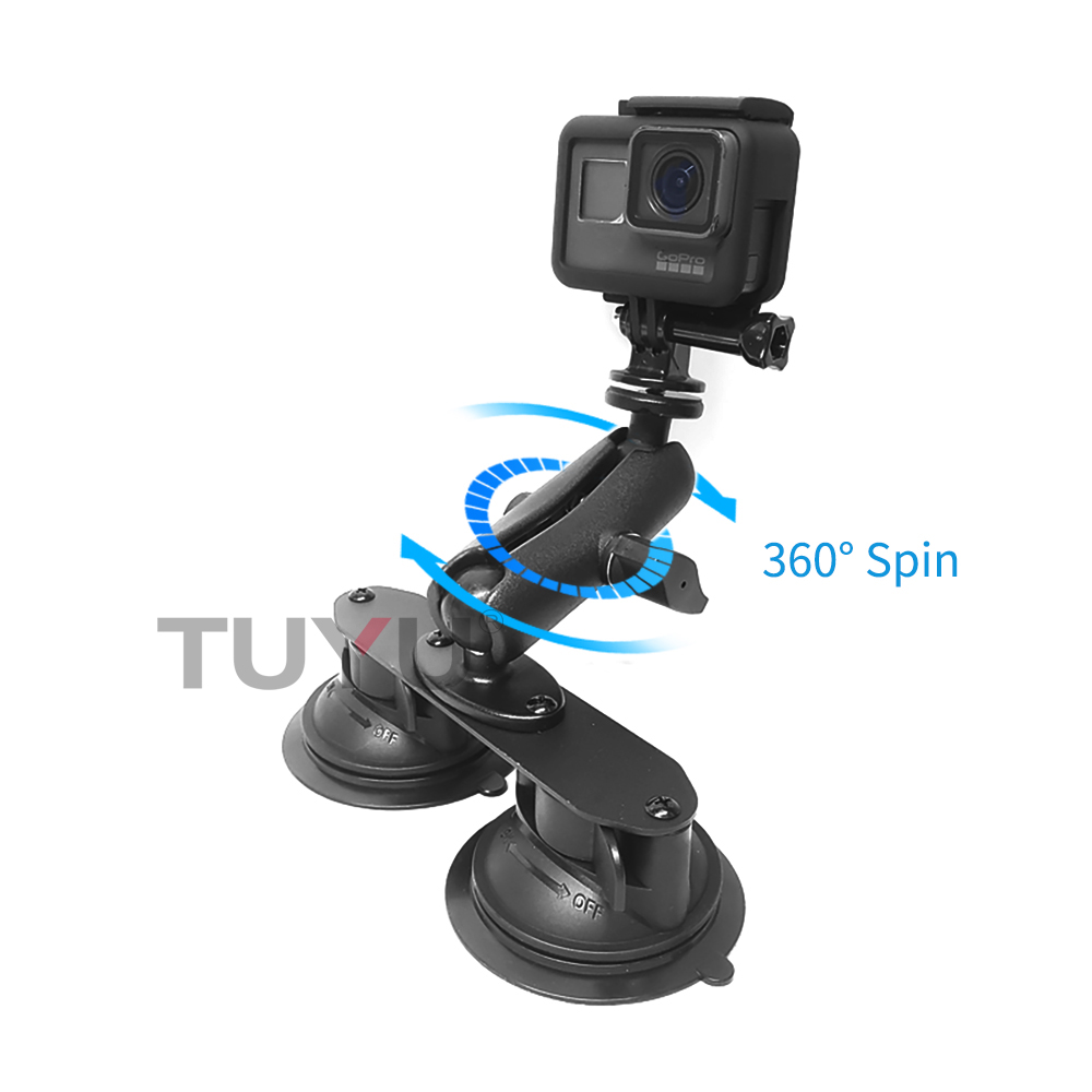 Support de ventouse de voiture à double tête de boule de 1 pouce, adapté à la perche à Selfie Invisible pour Insta360 One R X2 Gopro Max, accessoires