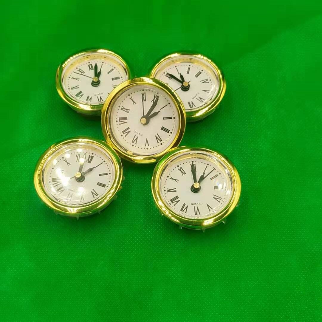2 pieces of circular mini clock inserts with metal gold edge face diameter 47 mm, suitable for built-in clock DIY desk clock