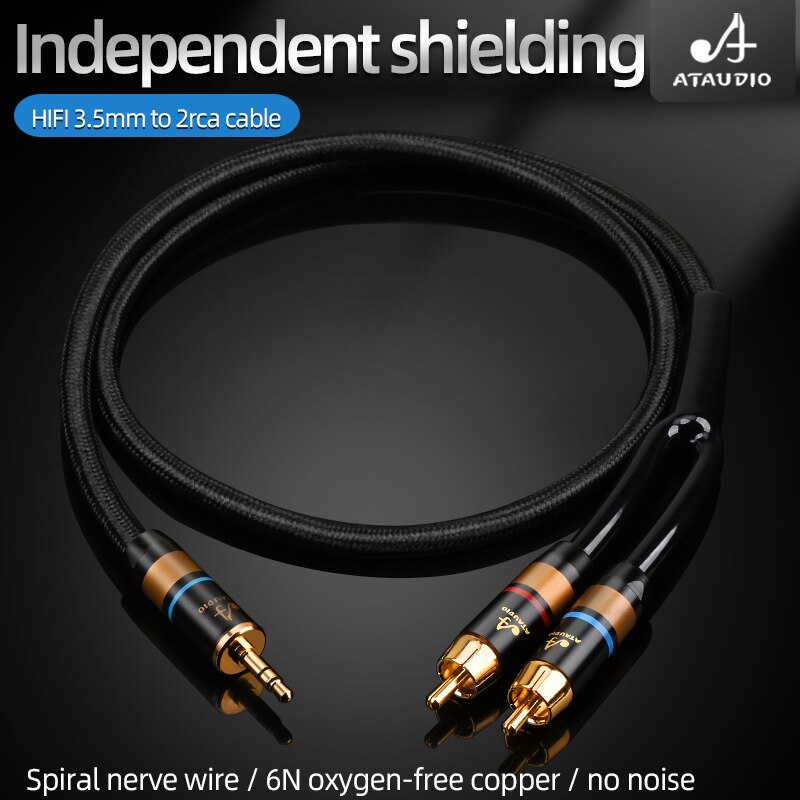 Hifi 6n ofc 3.5 mm to 2 rca lydkabel hifi telefon datamaskin til forsterker lydkabel 3.5 to dobbel rca kabel: 3.5 m