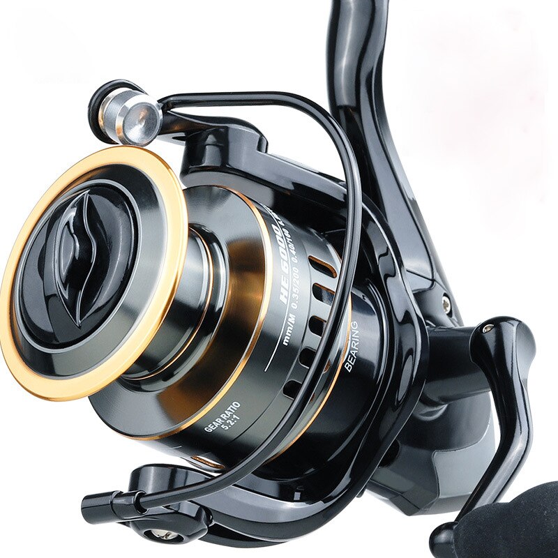 Carrete de pesca HE7000 5,2: 1 de Metal de alta velocidad, bobina giratoria, máxima resistencia, 10kg, para pesca al aire libre, grande