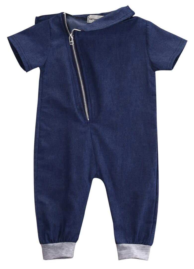 overall Autumn baby boys girls soild color Hooded collar short sleeve zipper overalls pullover: 12M