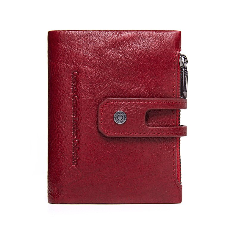 Vintage Purse Genuine Leather Women Short Style Wallet Hasp Wallet Zipper Purses Card Holder: Red