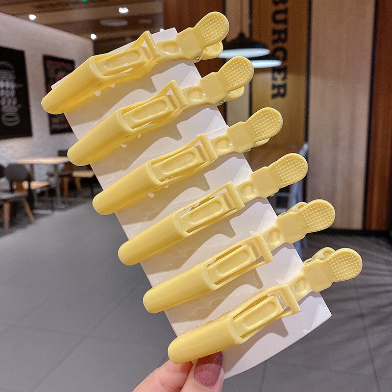 6/9 Pcs Professionele Alligator Haar Clip Klemmen Kapsalon Hair Grip Crocodile Kappers Haar Stijl Kappers Clips: Milk Yellow-6Pcs