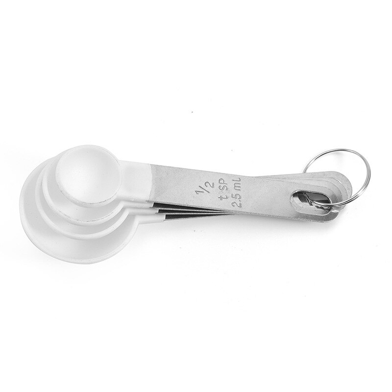 4 Stks/set Keuken Maatlepels Multifunctionele Maatbeker Rvs Handvat Meetinstrumenten Keuken Gadgets: white spoon